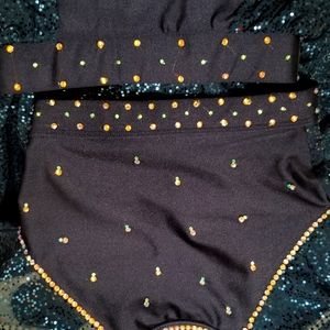 Navy blue stoned competition dance lyrical contemporary jazz costume, hi-lo